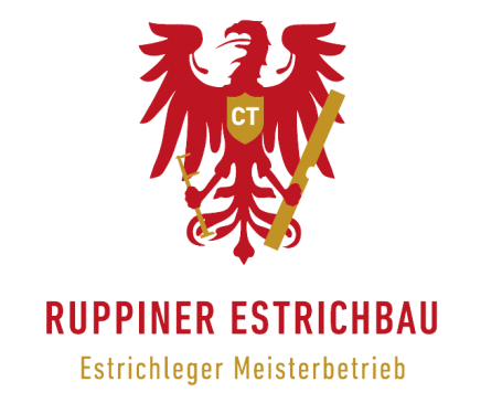 Ruppiner Estrichbau Logo mit Brandenburg Adler und Estrich Werkzeug